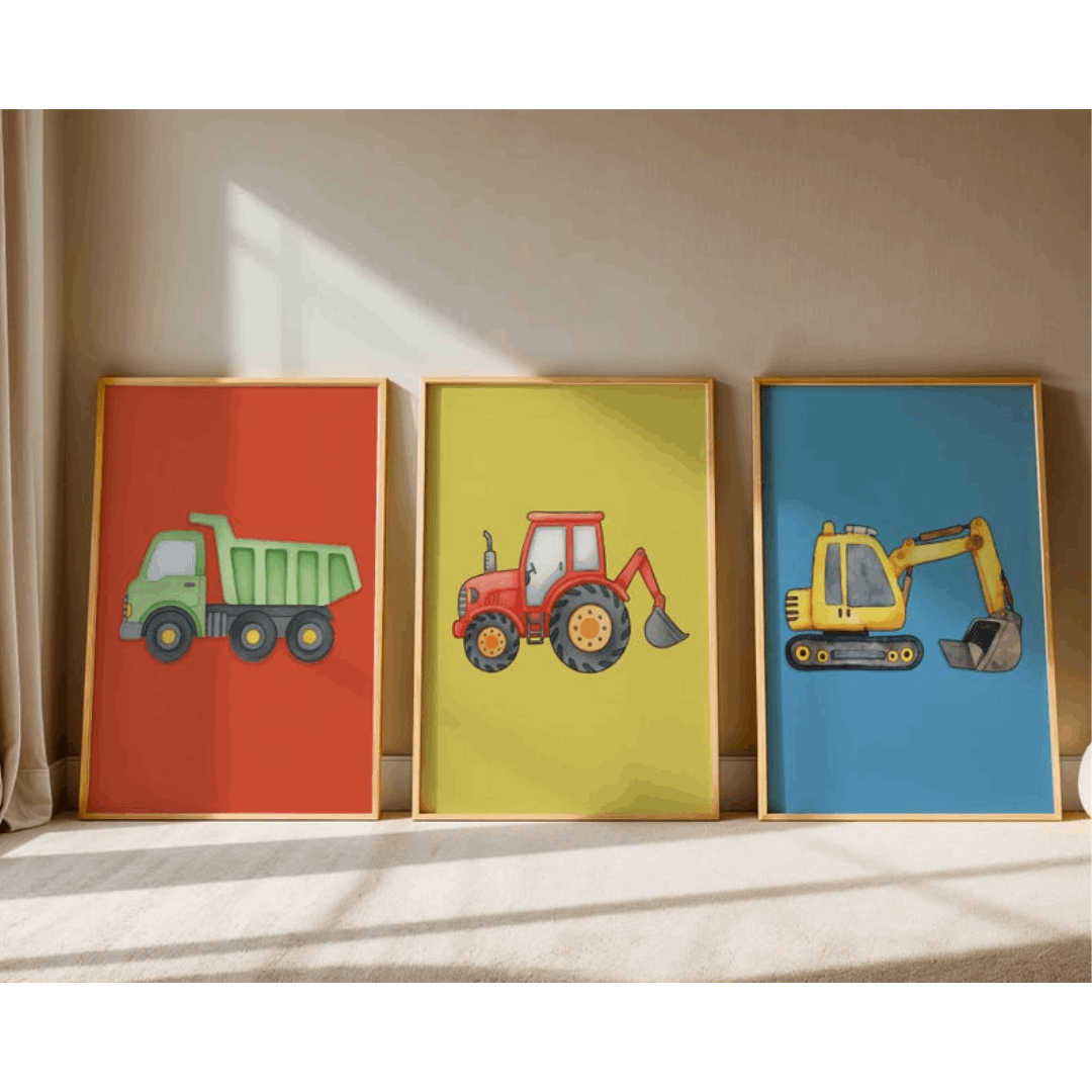 3-Piece Kids Construction Vehicle Wall Art