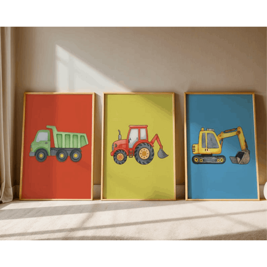3-Piece Kids Construction Vehicle Wall Art