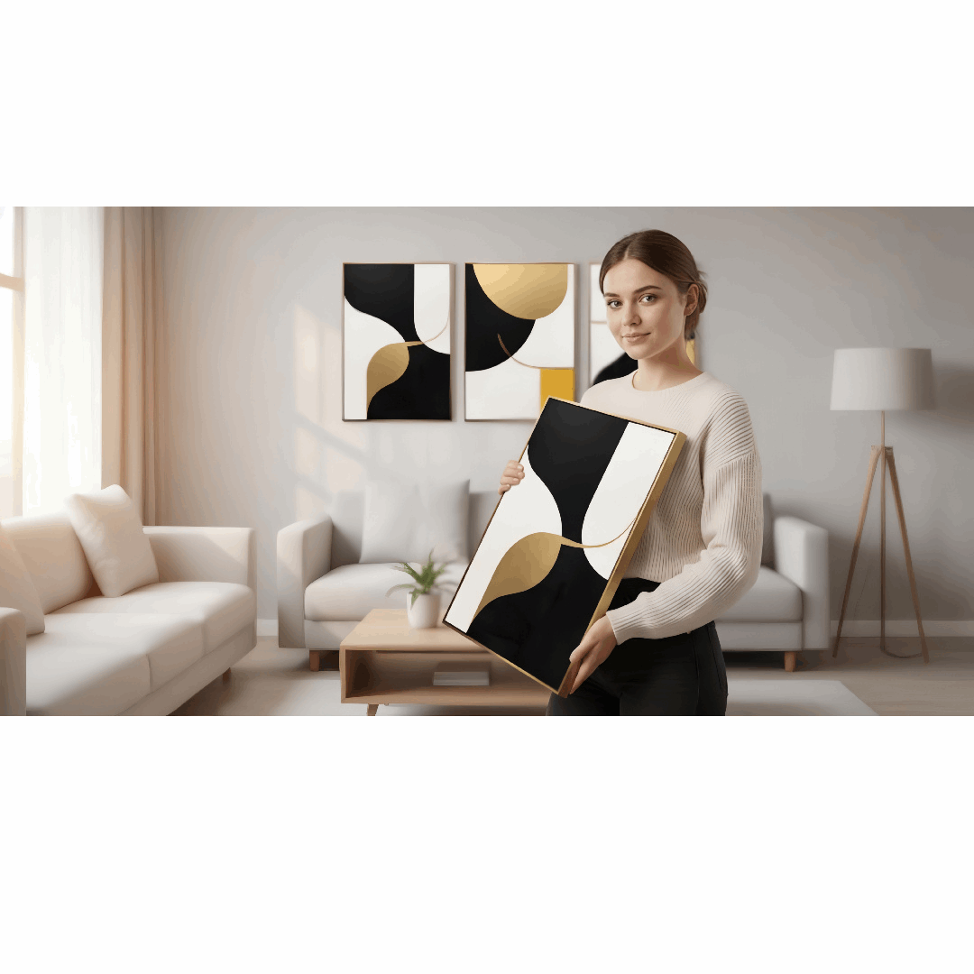 Luxury Abstract Black & Gold Wall Frame Set of 3