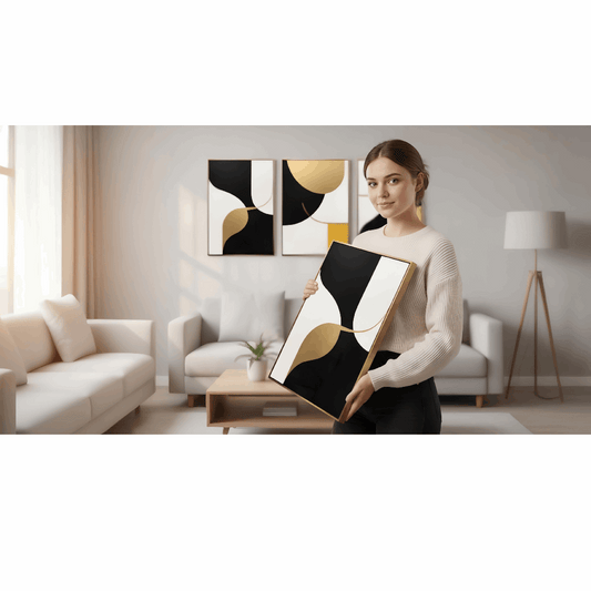 Luxury Abstract Black & Gold Wall Frame Set of 3
