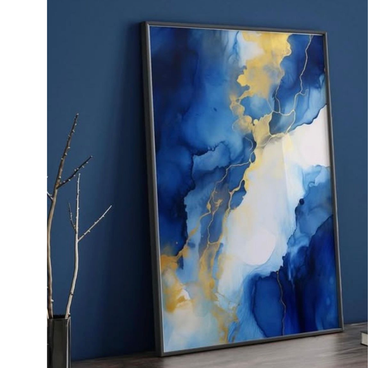 Royal Blue & Gold Marble Fluid Art