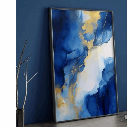 Royal Blue & Gold Marble Fluid Art