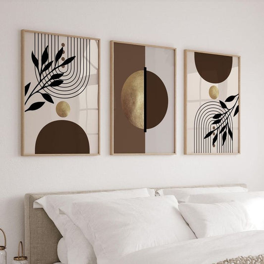 Wall Art with Gold Foil & Botanical Leaves Set of 3