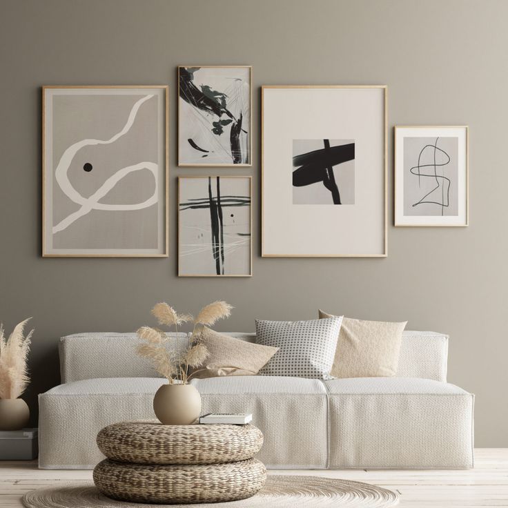 Modern Monochrome Abstract Wall Frame Set of 5