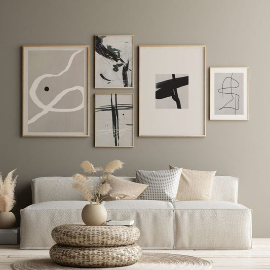 Modern Monochrome Abstract Wall Frame Set of 5