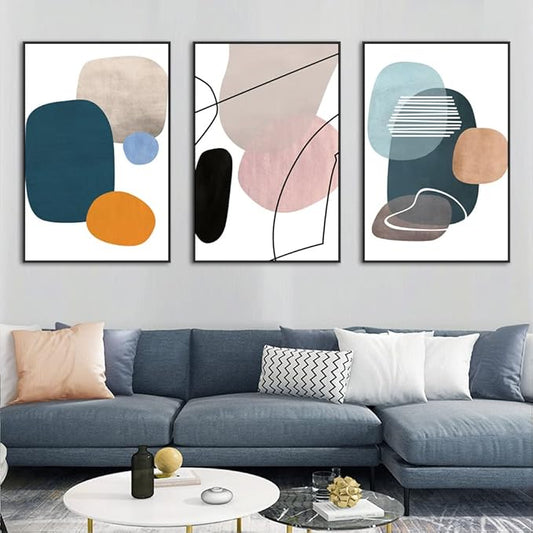 Mid-Century Modern Pebble Art Triptych - Set of 3