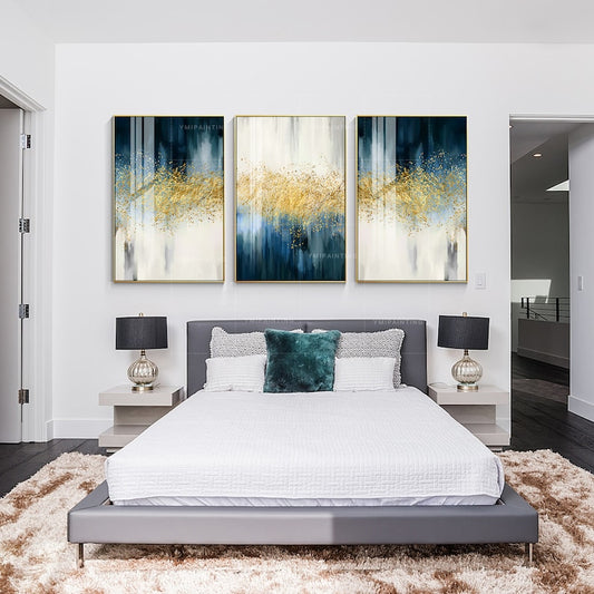 Luxury Navy Blue & Gold Abstract Art Set