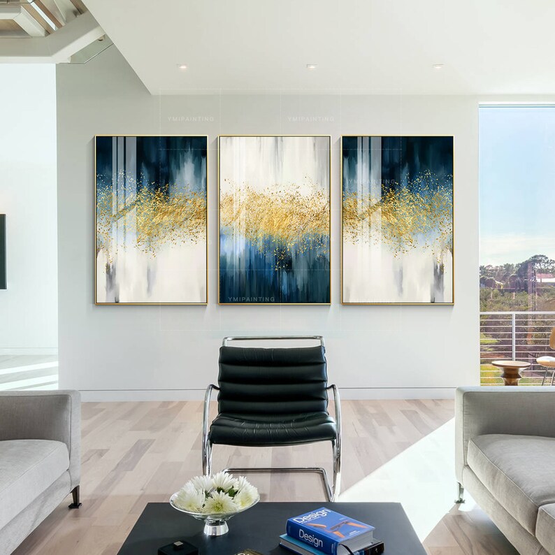Luxury Navy Blue & Gold Abstract Art Set