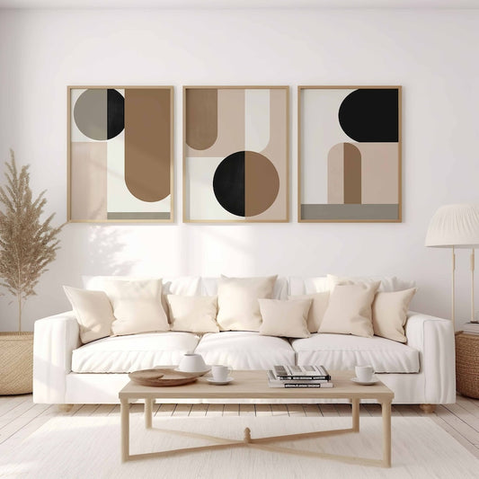 Modern Abstract Geometric Triptych Wall Art
