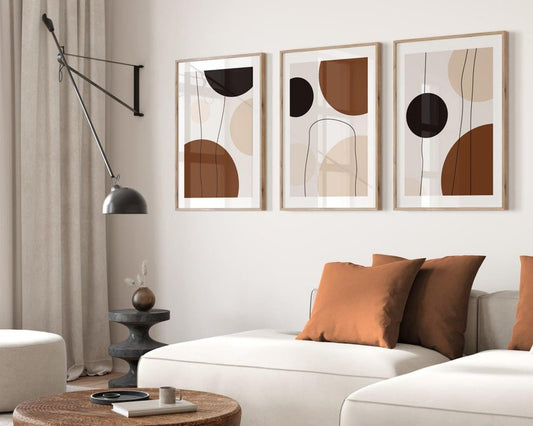 Modern Abstract Geometric Triptych Wall Art