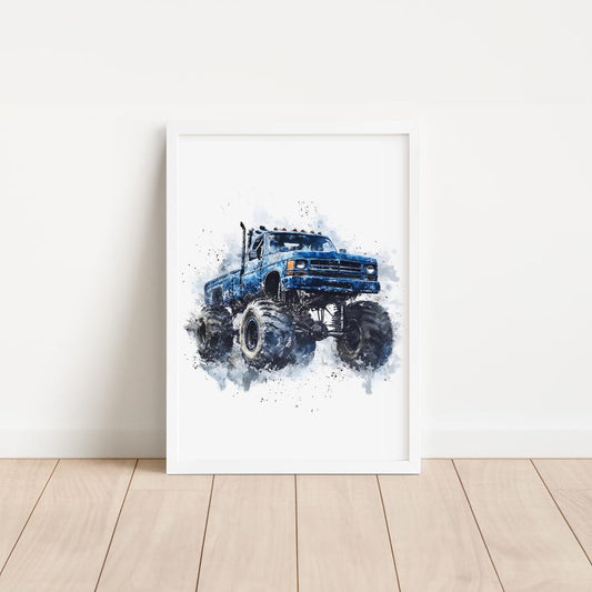 Set of 3 Blue Truck Prints with Custom Name & Initial