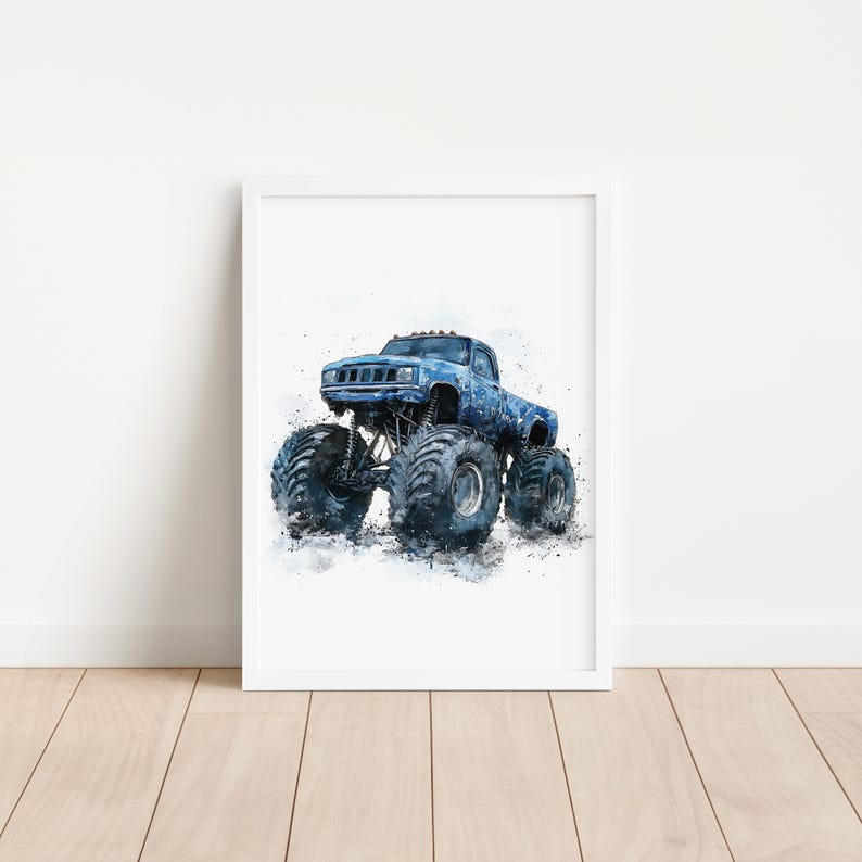 Set of 3 Blue Truck Prints with Custom Name & Initial