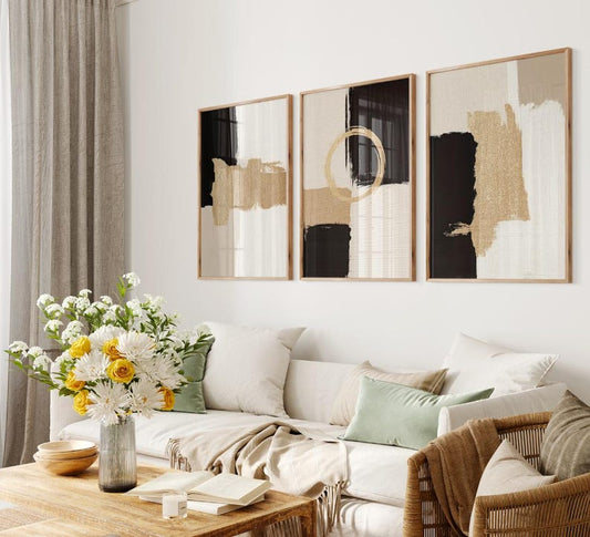 Luxury Black & Gold Abstract Wall Art - Set of 3
