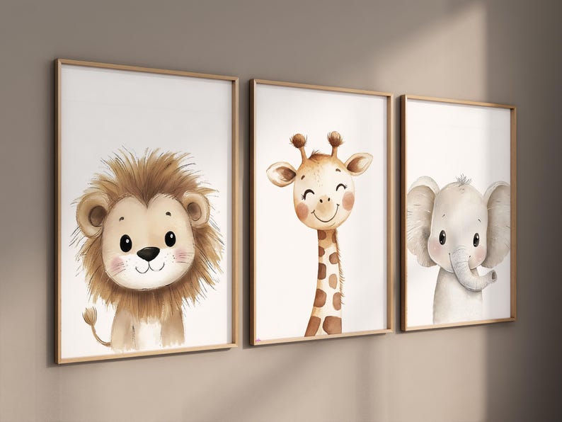 Watercolor Safari Baby Animals Set of 3