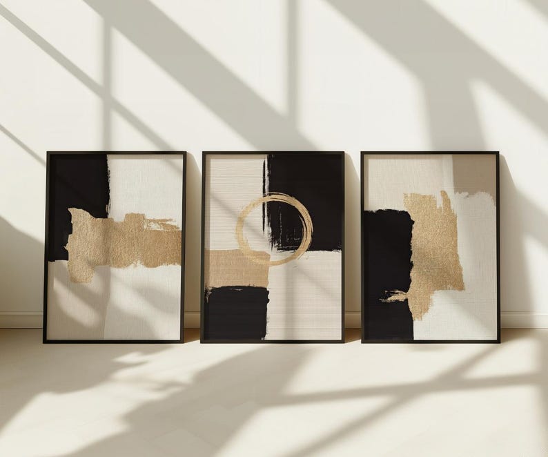 Luxury Black & Gold Abstract Wall Art - Set of 3