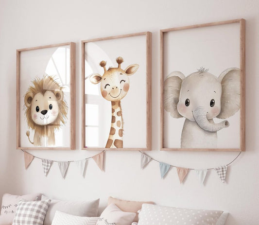 Watercolor Safari Baby Animals Set of 3
