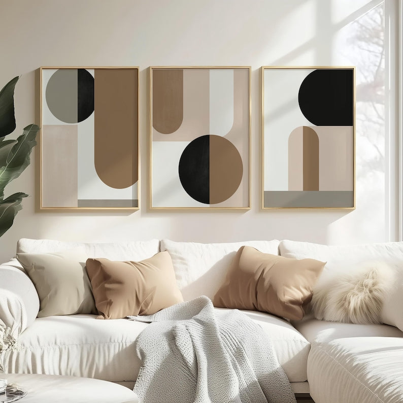 Modern Abstract Geometric Triptych Wall Art