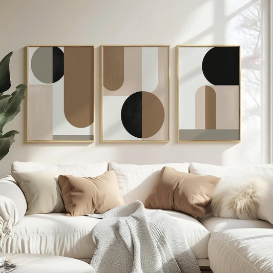 Modern Abstract Geometric Triptych Wall Art