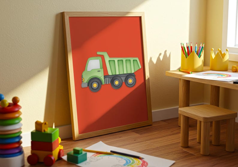 3-Piece Kids Construction Vehicle Wall Art