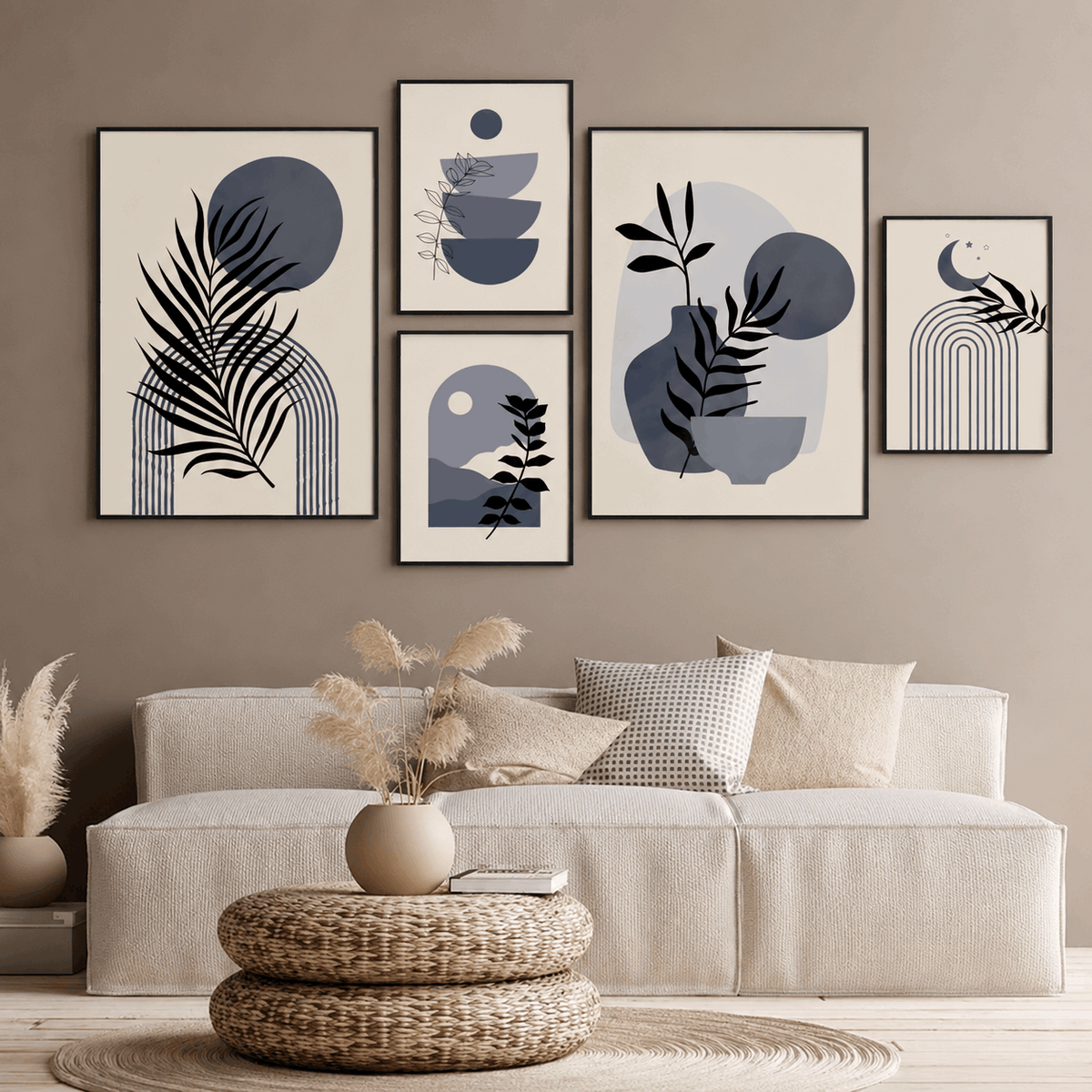 Blue Boho Gallery Wall Art Set of 5