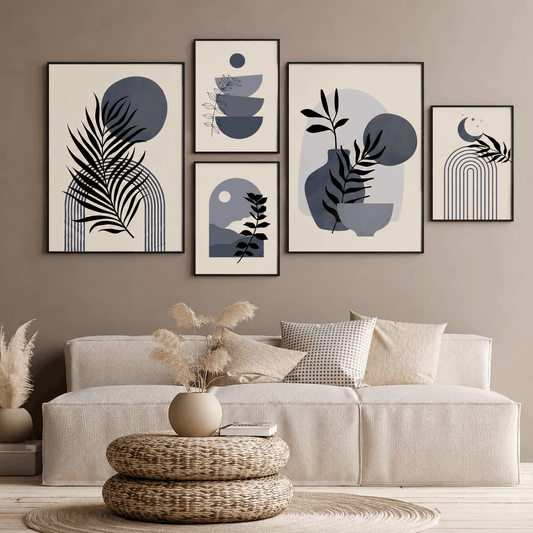 Blue Boho Gallery Wall Art Set of 5